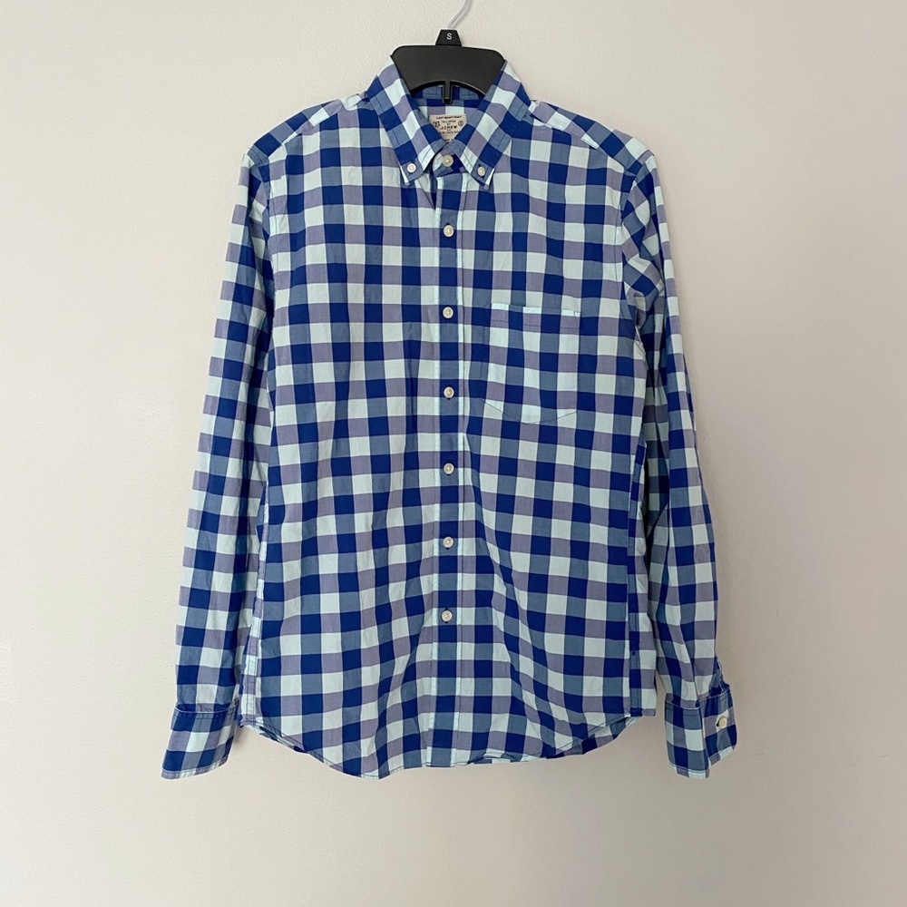 Men’s J. Crew Plaid Check Collared Shirt Slim Fit Size Small Blue Aqua